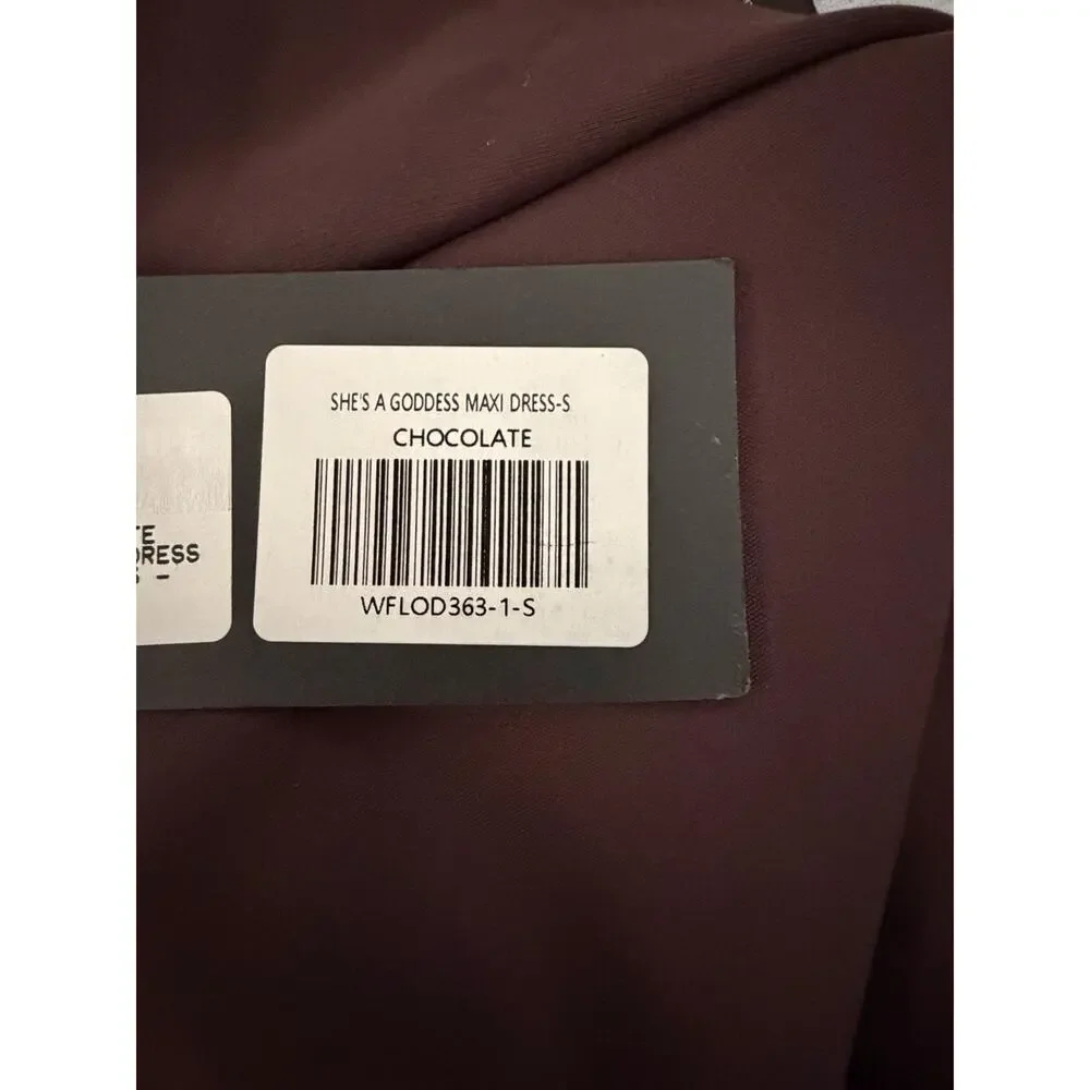 White Fox She's A Goddess Maxi Dress Chocolate Brown Sexy Cut Out Sz Small NWT - Picture 6 of 12